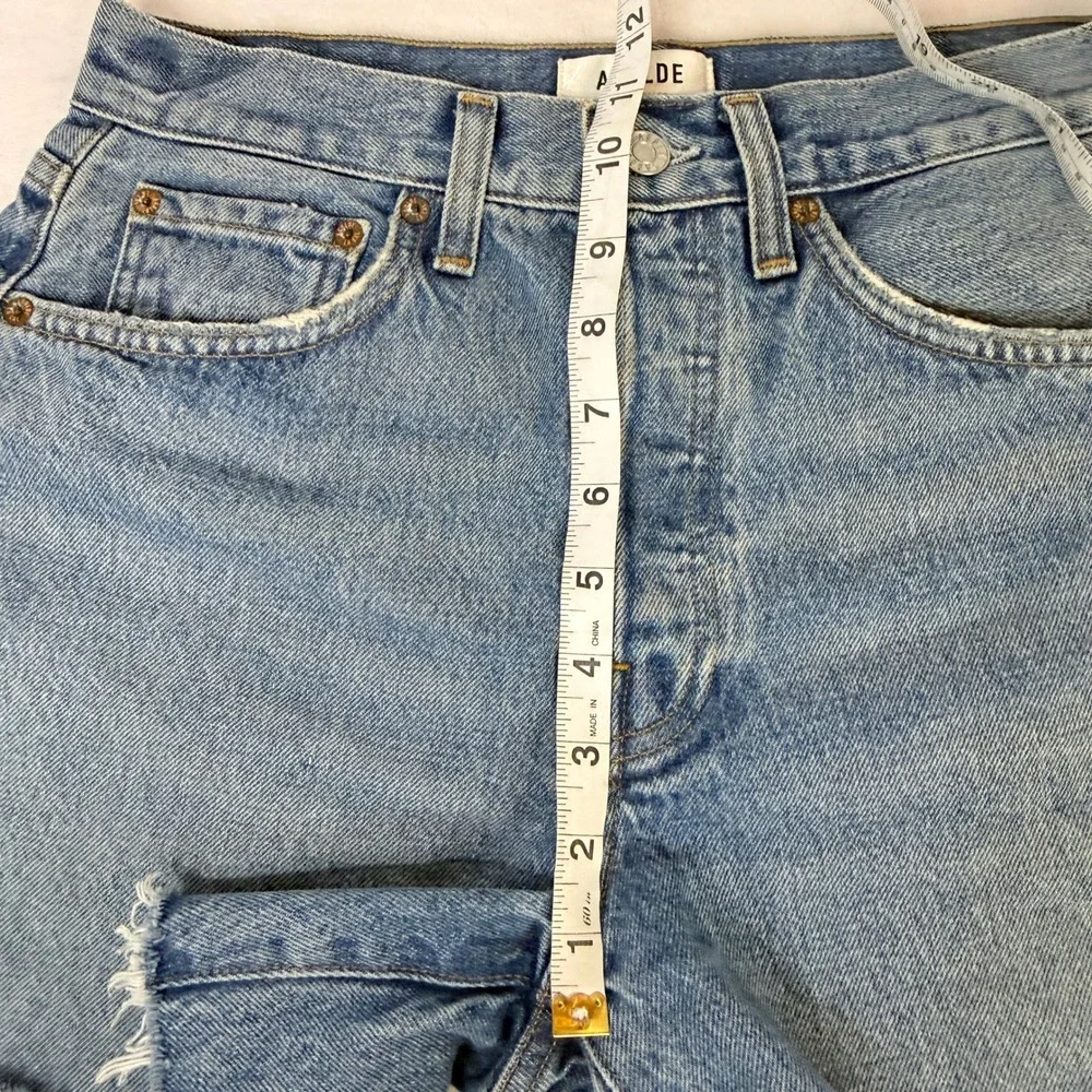 AGOLDE Parker Long Shorts 25 Light Wash Raw Hem Organic Cotton 4